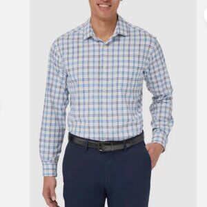 NEW Kirkland Signature Men's XL Blue & White Plaid Performance Sport Dress Shirt